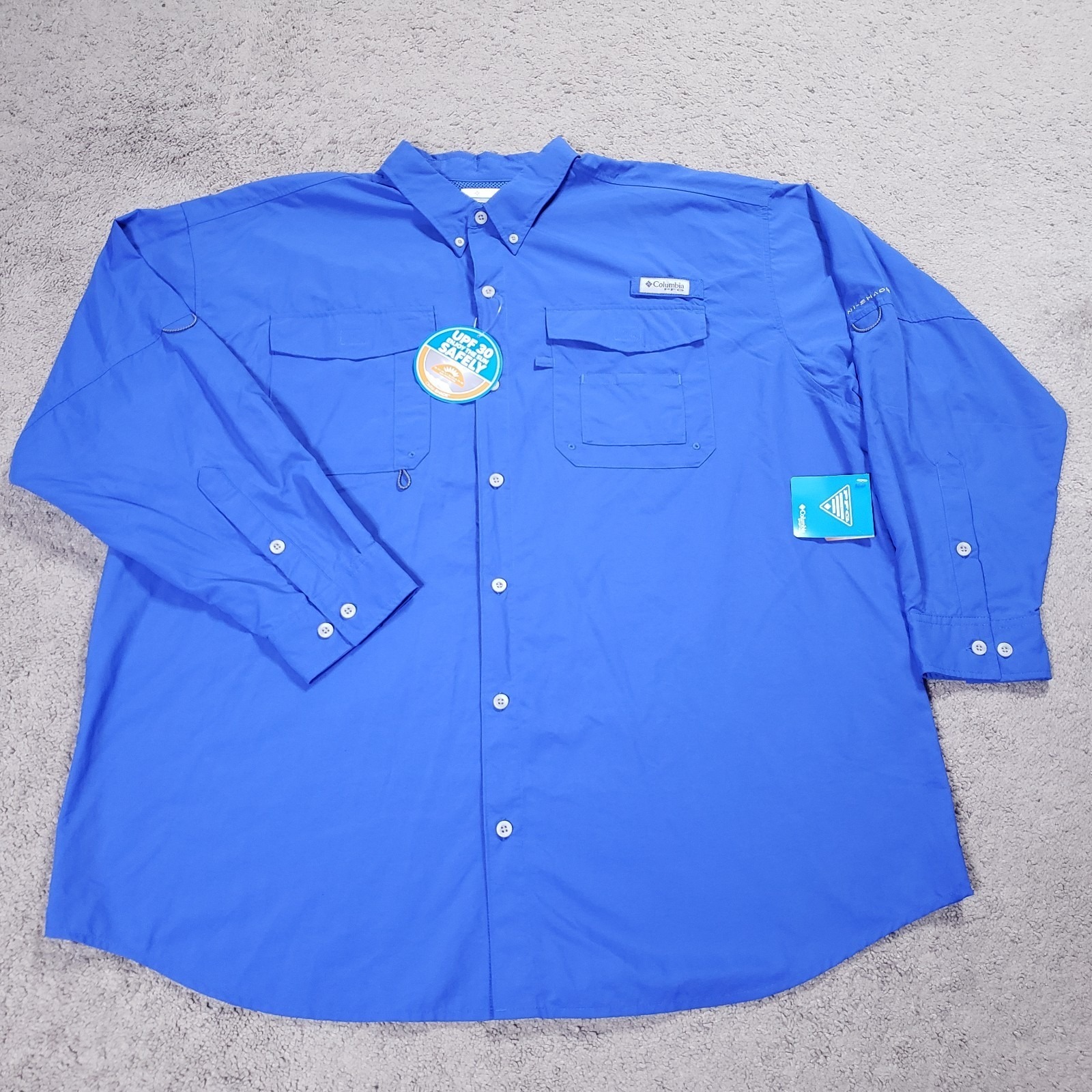 Nwt Columbia Shirt Men Xxl Blue Distant Water Pfg Upf 30 Vented Fishing Long Slv